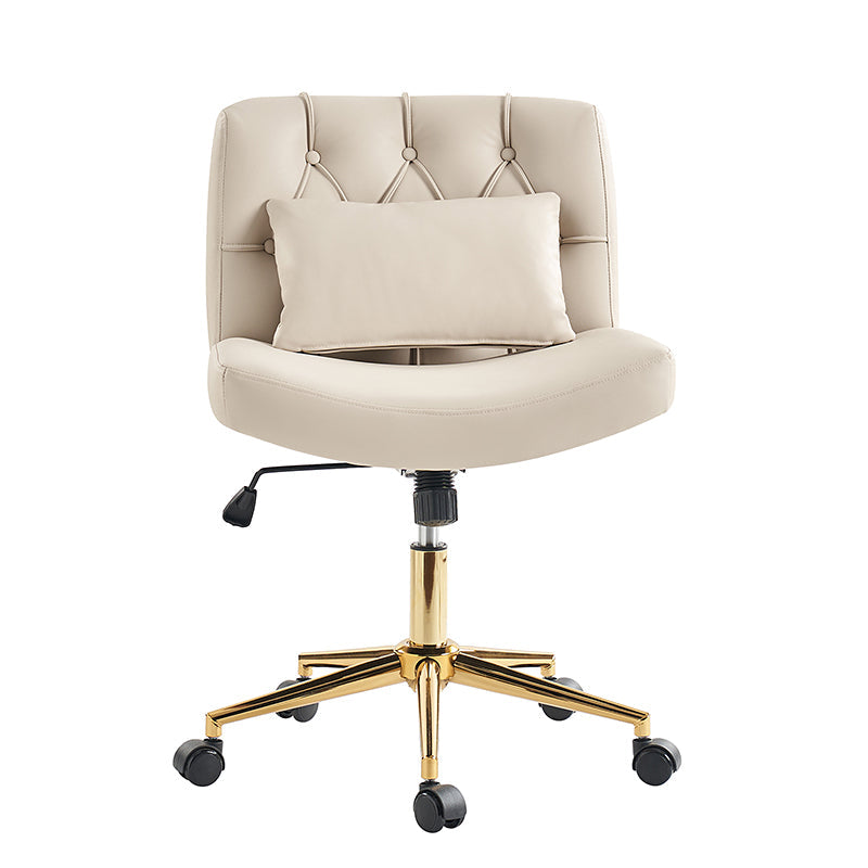 Chaise de bureau sans accoudoirs avec dossier capitonné, hauteur réglable, inclinable et pivotante | Camel / Noir / Fauve / Bleu | Siège unique
