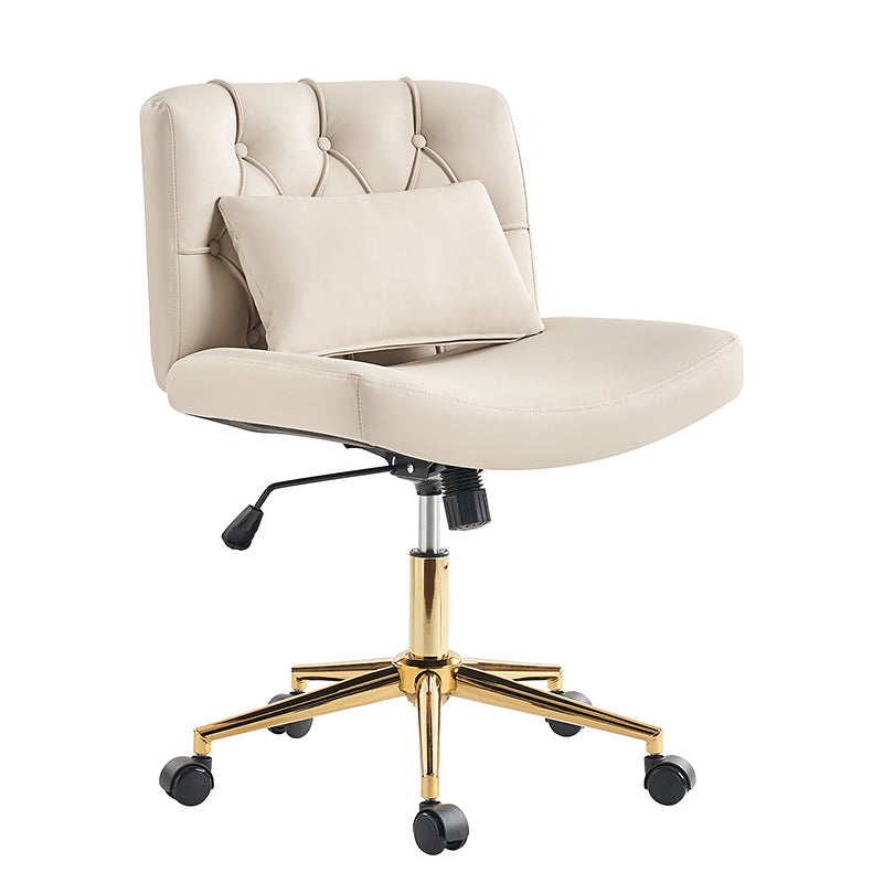 Chaise de bureau sans accoudoirs avec dossier capitonné, hauteur réglable, inclinable et pivotante | Camel / Noir / Fauve / Bleu | Siège unique