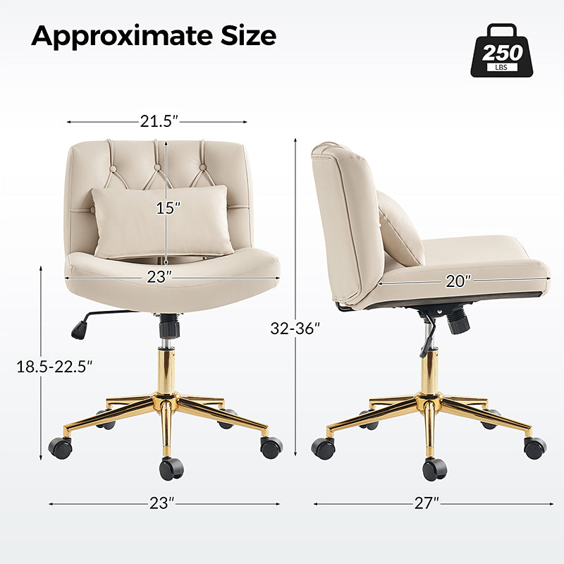 Chaise de bureau sans accoudoirs avec dossier capitonné, hauteur réglable, inclinable et pivotante | Camel / Noir / Fauve / Bleu | Siège unique