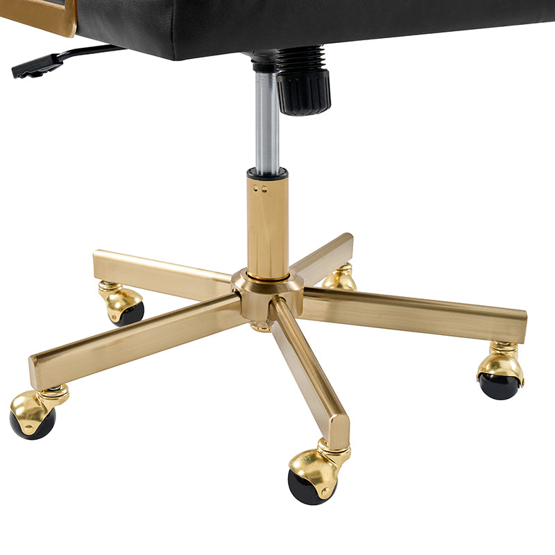 Fauteuil de bureau pivotant en similicuir avec dossier inclinable, pieds dorés et roulettes Globe | Camel / Ivoire / Sauge / Noir | Un siège