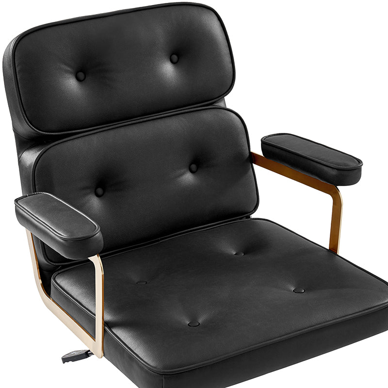Fauteuil de bureau pivotant en similicuir avec dossier inclinable, pieds dorés et roulettes Globe | Camel / Ivoire / Sauge / Noir | Un siège