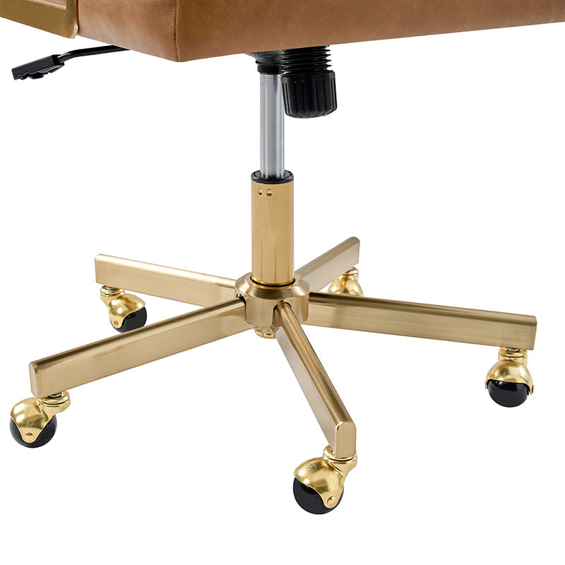 Fauteuil de bureau pivotant en similicuir avec dossier inclinable, pieds dorés et roulettes Globe | Camel / Ivoire / Sauge / Noir | Un siège