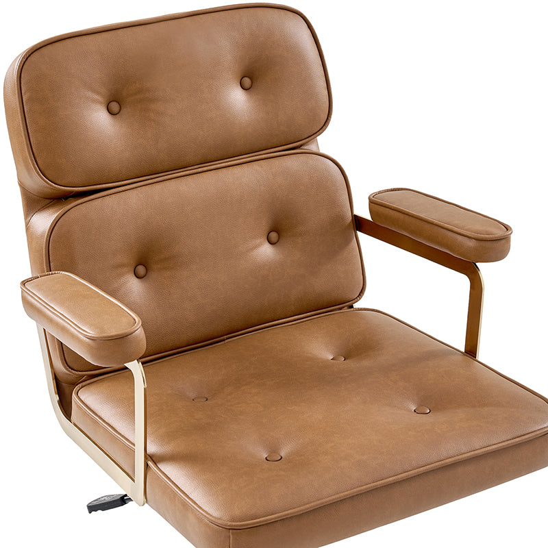 Fauteuil de bureau pivotant en similicuir avec dossier inclinable, pieds dorés et roulettes Globe | Camel / Ivoire / Sauge / Noir | Un siège