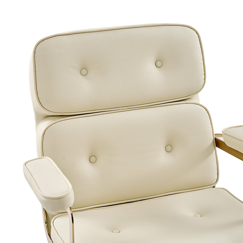 Fauteuil de bureau pivotant en similicuir avec dossier inclinable, pieds dorés et roulettes Globe | Camel / Ivoire / Sauge / Noir | Un siège