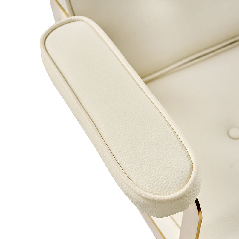 Fauteuil de bureau pivotant en similicuir avec dossier inclinable, pieds dorés et roulettes Globe | Camel / Ivoire / Sauge / Noir | Un siège