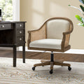 Fauteuil de bureau en rotin à dossier incurvé avec siège en polyester-lin, hauteur réglable et base pivotante | Ivoire / Bleu / Lin | Siège individuel