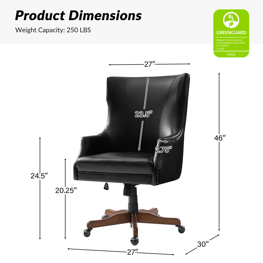 Chaise de bureau à dossier haut en cuir PU avec clous décoratifs en cuivre, hauteur réglable et pivotante | Camel / Noir / Marron | Un siège