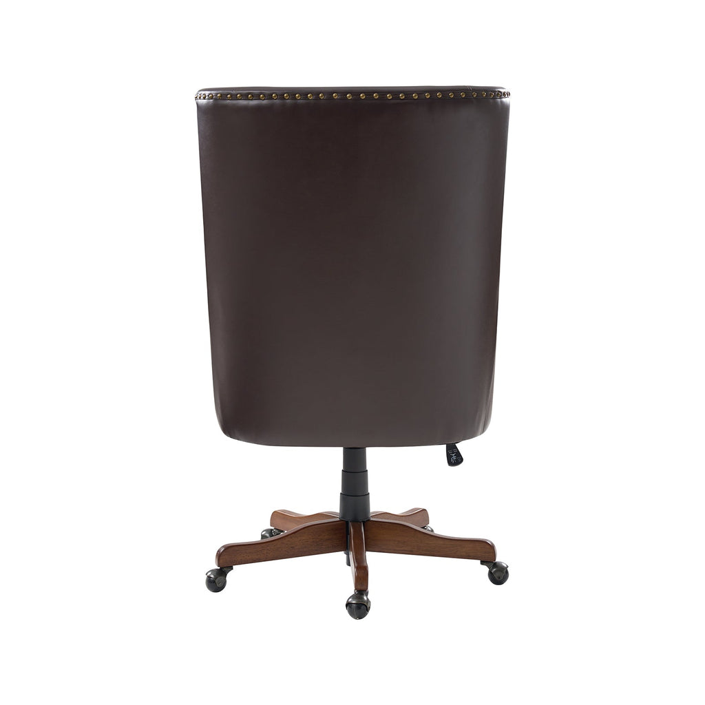Chaise de bureau à dossier haut en cuir PU avec clous décoratifs en cuivre, hauteur réglable et pivotante | Camel / Noir / Marron | Un siège