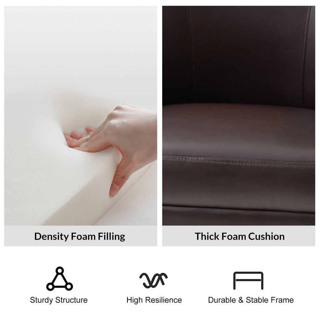 Chaise de bureau à dossier haut en cuir PU avec clous décoratifs en cuivre, hauteur réglable et pivotante | Camel / Noir / Marron | Un siège