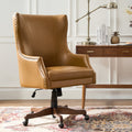 Chaise de bureau à dossier haut en cuir PU avec clous décoratifs en cuivre, hauteur réglable et pivotante | Camel / Noir / Marron | Un siège