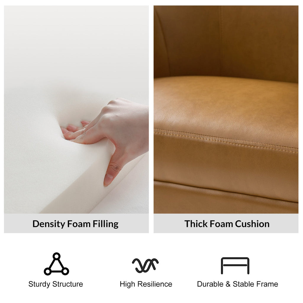 Chaise de bureau à dossier haut en cuir PU avec clous décoratifs en cuivre, hauteur réglable et pivotante | Camel / Noir / Marron | Un siège