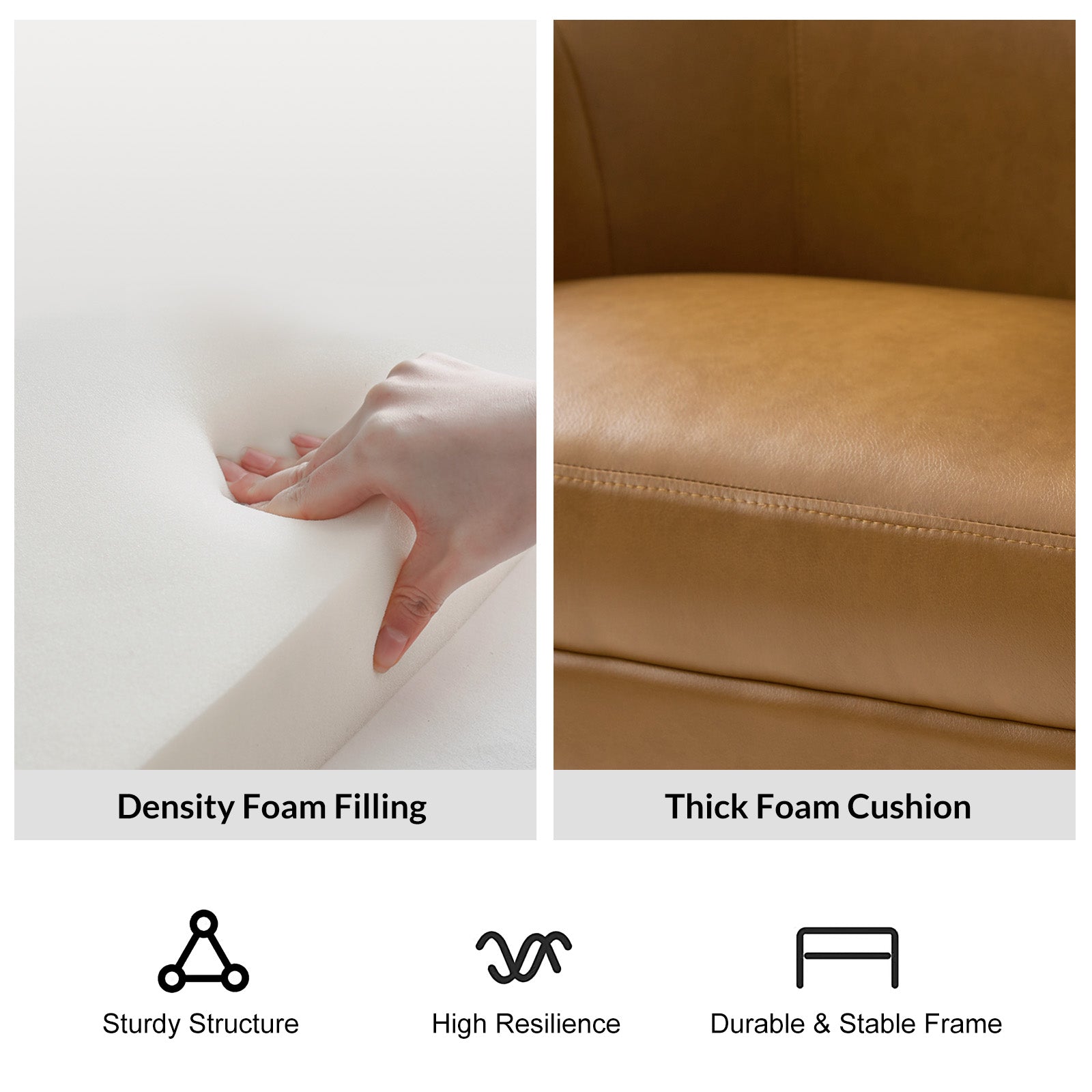 Chaise de bureau à dossier haut en cuir PU avec clous décoratifs en cuivre, hauteur réglable et pivotante | Camel / Noir / Marron | Un siège