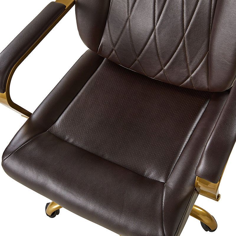 Chaise de bureau ergonomique en cuir PU avec support lombaire à coussin d'air, hauteur réglable et base en métal doré | Camel / Ivoire / Marron | Siège unique