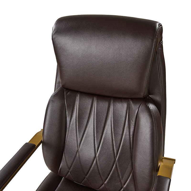 Chaise de bureau ergonomique en cuir PU avec support lombaire à coussin d'air, hauteur réglable et base en métal doré | Camel / Ivoire / Marron | Siège unique