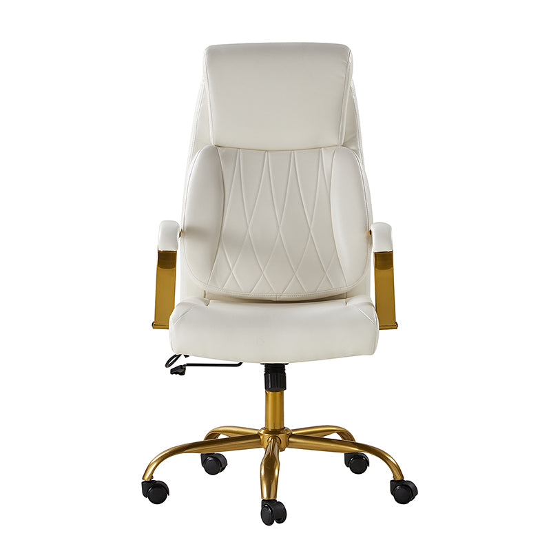 Chaise de bureau ergonomique en cuir PU avec support lombaire à coussin d'air, hauteur réglable et base en métal doré | Camel / Ivoire / Marron | Siège unique