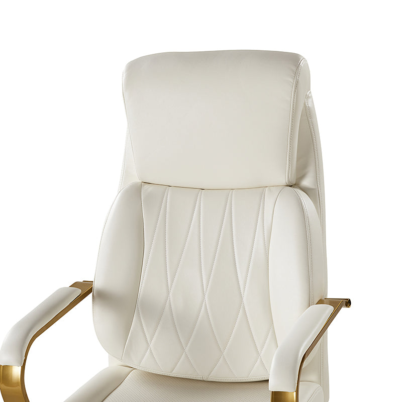 Chaise de bureau ergonomique en cuir PU avec support lombaire à coussin d'air, hauteur réglable et base en métal doré | Camel / Ivoire / Marron | Siège unique