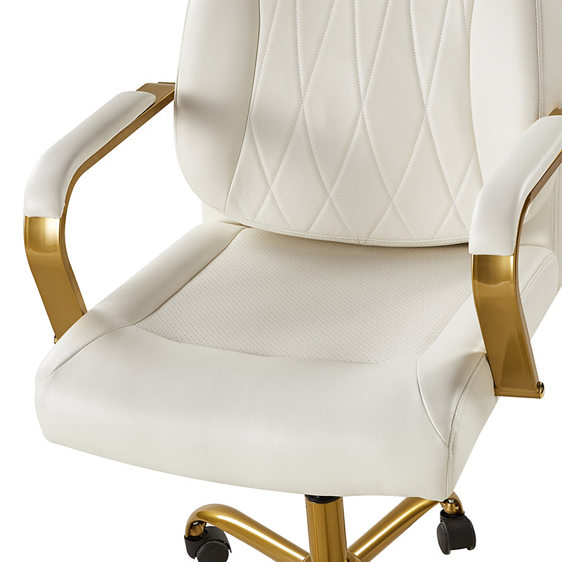 Chaise de bureau ergonomique en cuir PU avec support lombaire à coussin d'air, hauteur réglable et base en métal doré | Camel / Ivoire / Marron | Siège unique