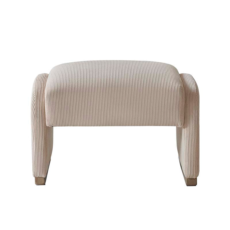 Ottoman rond en velours côtelé avec pieds en bois d'hévéa | Beige / Gris / Blanc | Simple