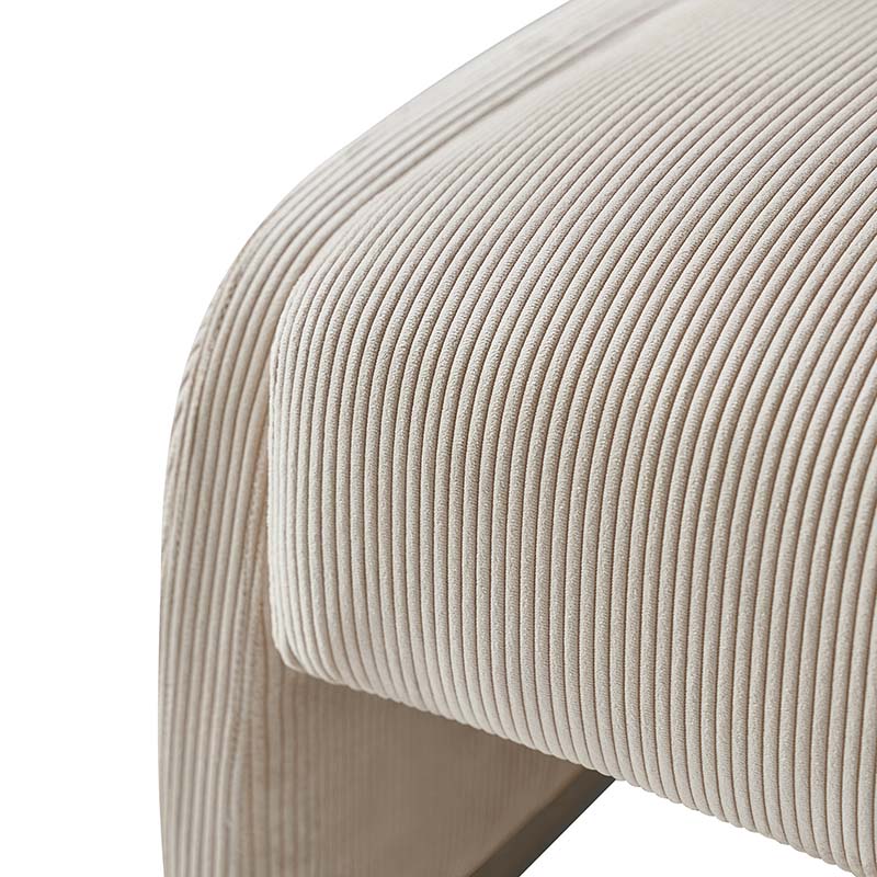 Ottoman rond en velours côtelé avec pieds en bois d'hévéa | Beige / Gris / Blanc | Simple