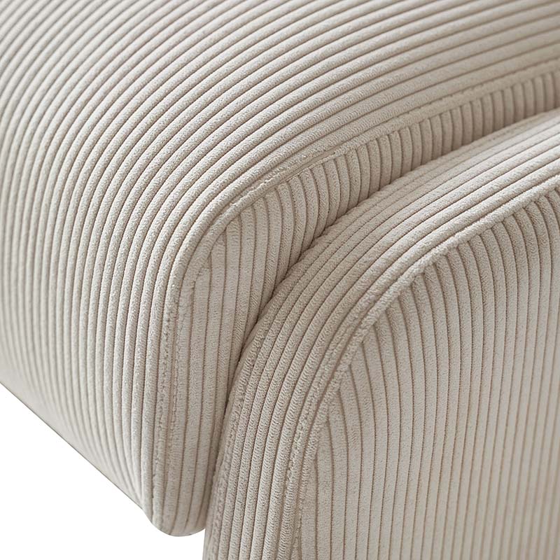 Ottoman rond en velours côtelé avec pieds en bois d'hévéa | Beige / Gris / Blanc | Simple