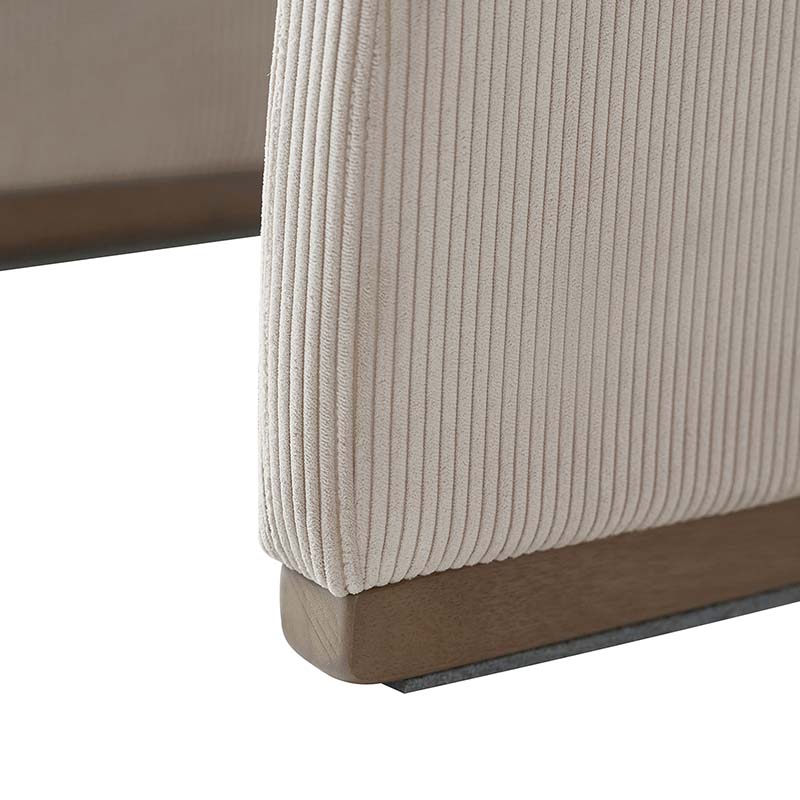 Ottoman rond en velours côtelé avec pieds en bois d'hévéa | Beige / Gris / Blanc | Simple