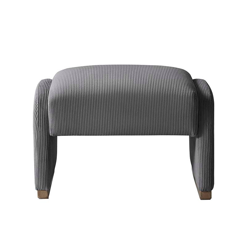 Ottoman rond en velours côtelé avec pieds en bois d'hévéa | Beige / Gris / Blanc | Simple