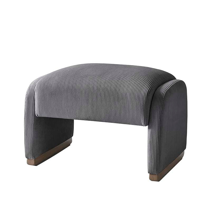 Ottoman rond en velours côtelé avec pieds en bois d'hévéa | Beige / Gris / Blanc | Simple