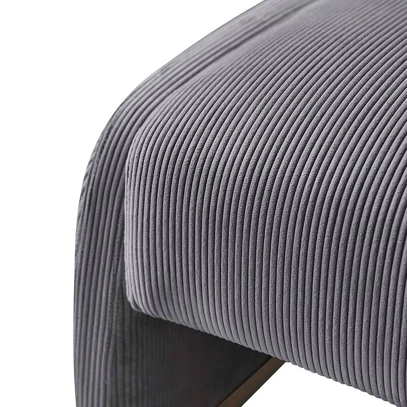 Ottoman rond en velours côtelé avec pieds en bois d'hévéa | Beige / Gris / Blanc | Simple