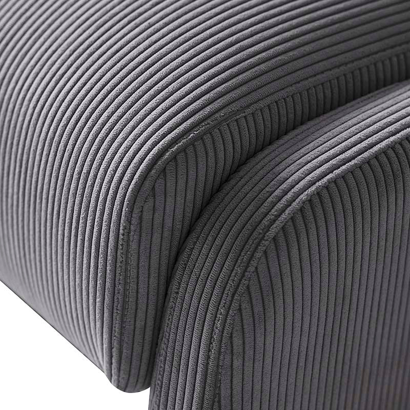 Ottoman rond en velours côtelé avec pieds en bois d'hévéa | Beige / Gris / Blanc | Simple