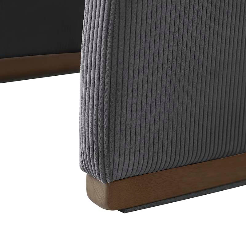 Ottoman rond en velours côtelé avec pieds en bois d'hévéa | Beige / Gris / Blanc | Simple