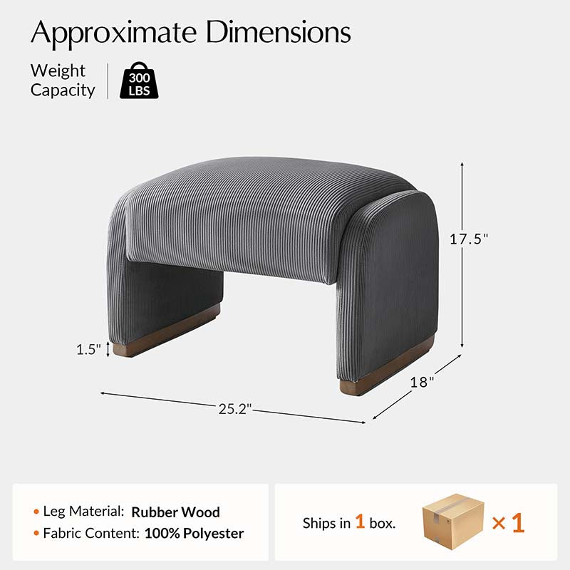 Ottoman rond en velours côtelé avec pieds en bois d'hévéa | Beige / Gris / Blanc | Simple