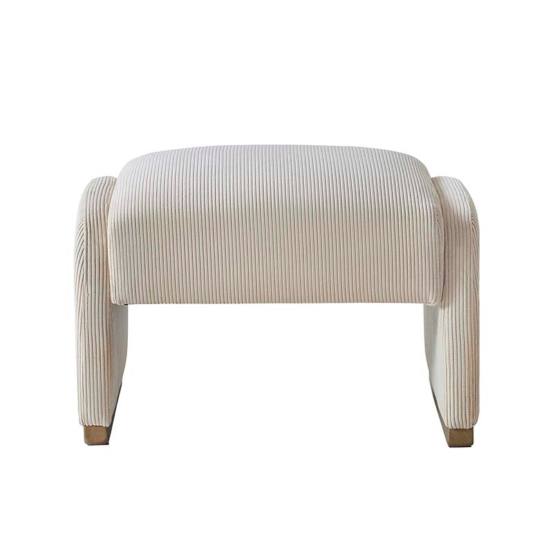 Ottoman rond en velours côtelé avec pieds en bois d'hévéa | Beige / Gris / Blanc | Simple