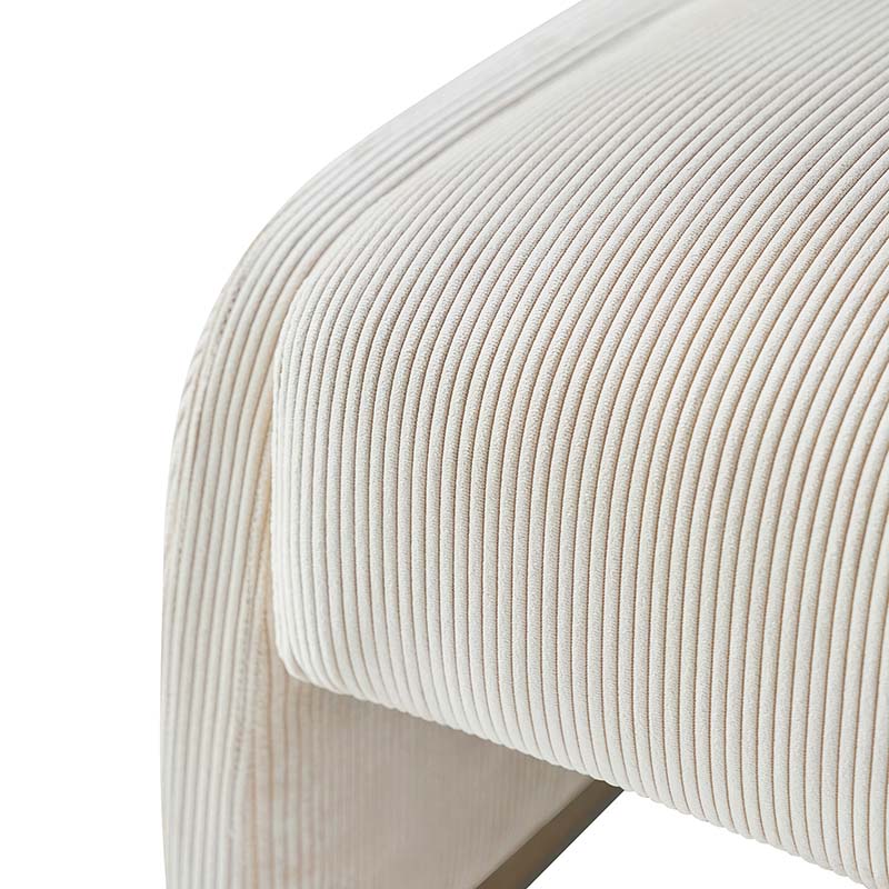 Ottoman rond en velours côtelé avec pieds en bois d'hévéa | Beige / Gris / Blanc | Simple