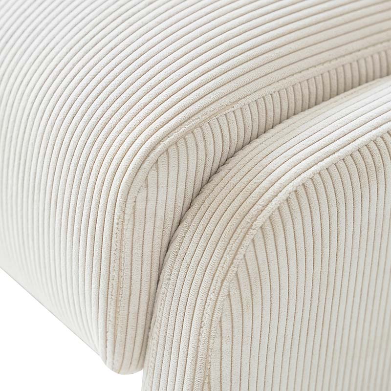 Ottoman rond en velours côtelé avec pieds en bois d'hévéa | Beige / Gris / Blanc | Simple