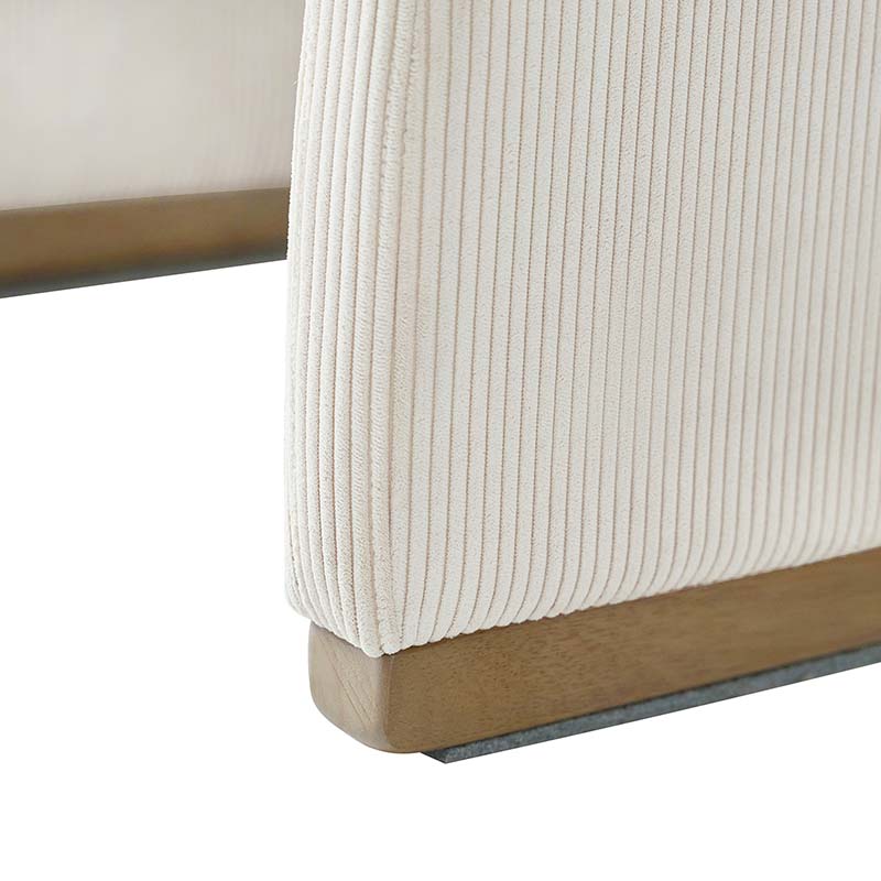 Ottoman rond en velours côtelé avec pieds en bois d'hévéa | Beige / Gris / Blanc | Simple