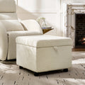 Pouffe de rangement cubique à plateau relevable avec poignée à amortissement, roulettes blocables et pieds en métal noir | Beige / Ivoire / Gris | Simple
