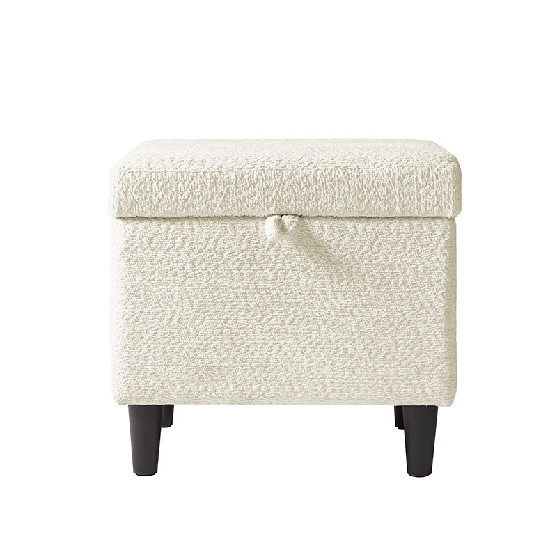 Pouffe de rangement cubique à plateau relevable avec poignée à amortissement, roulettes blocables et pieds en métal noir | Beige / Ivoire / Gris | Simple