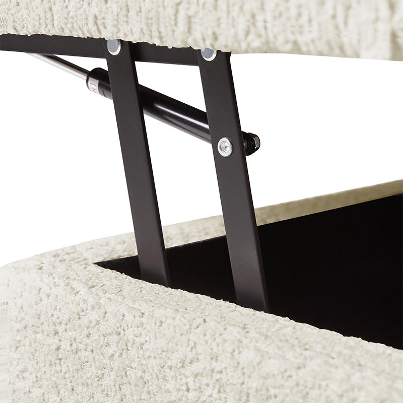 Pouffe de rangement cubique à plateau relevable avec poignée à amortissement, roulettes blocables et pieds en métal noir | Beige / Ivoire / Gris | Simple