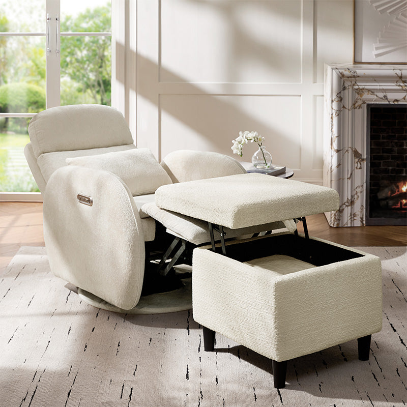 Pouffe de rangement cubique à plateau relevable avec poignée à amortissement, roulettes blocables et pieds en métal noir | Beige / Ivoire / Gris | Simple