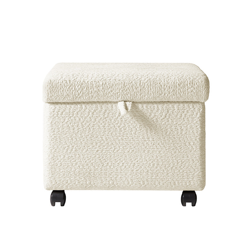 Pouffe de rangement cubique à plateau relevable avec poignée à amortissement, roulettes blocables et pieds en métal noir | Beige / Ivoire / Gris | Simple