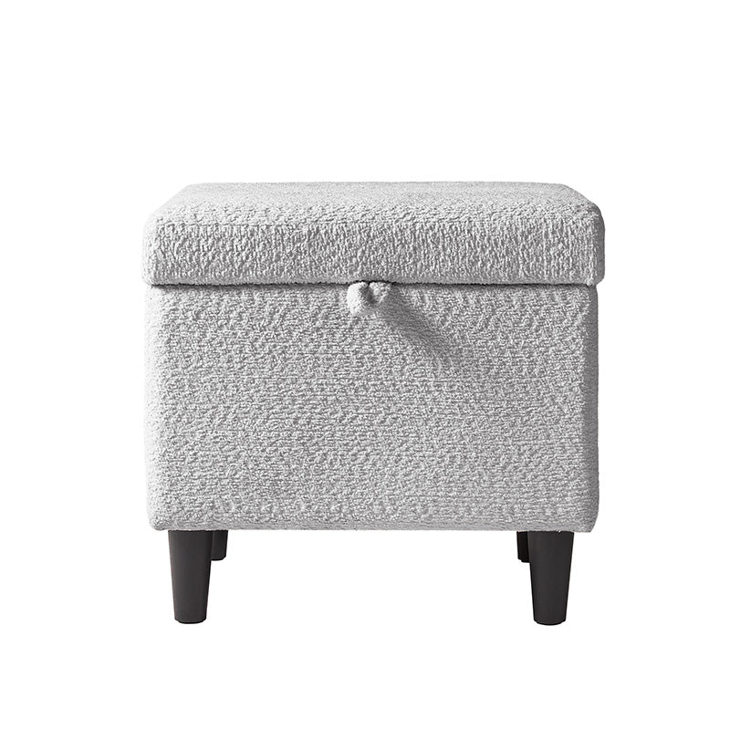 Pouffe de rangement cubique à plateau relevable avec poignée à amortissement, roulettes blocables et pieds en métal noir | Beige / Ivoire / Gris | Simple