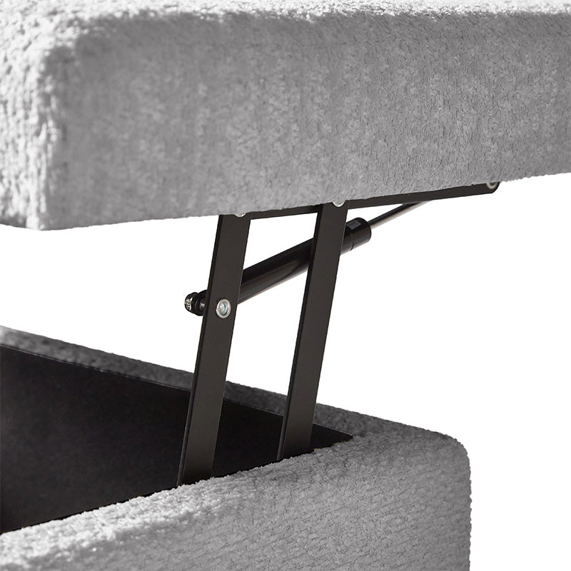 Pouffe de rangement cubique à plateau relevable avec poignée à amortissement, roulettes blocables et pieds en métal noir | Beige / Ivoire / Gris | Simple