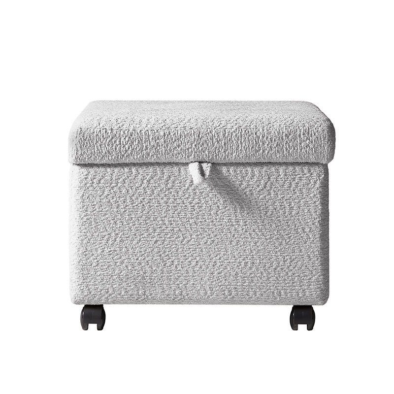 Pouffe de rangement cubique à plateau relevable avec poignée à amortissement, roulettes blocables et pieds en métal noir | Beige / Ivoire / Gris | Simple