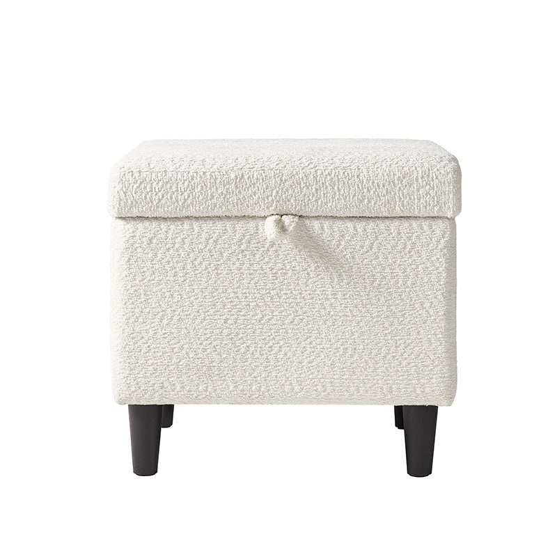 Pouffe de rangement cubique à plateau relevable avec poignée à amortissement, roulettes blocables et pieds en métal noir | Beige / Ivoire / Gris | Simple