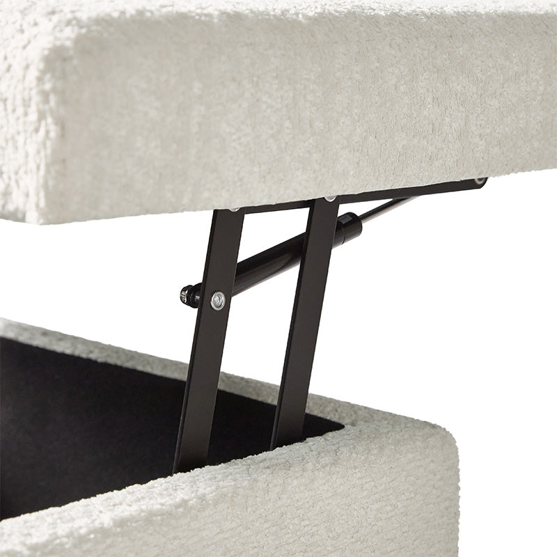 Pouffe de rangement cubique à plateau relevable avec poignée à amortissement, roulettes blocables et pieds en métal noir | Beige / Ivoire / Gris | Simple