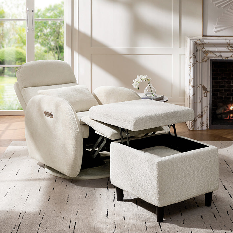 Pouffe de rangement cubique à plateau relevable avec poignée à amortissement, roulettes blocables et pieds en métal noir | Beige / Ivoire / Gris | Simple