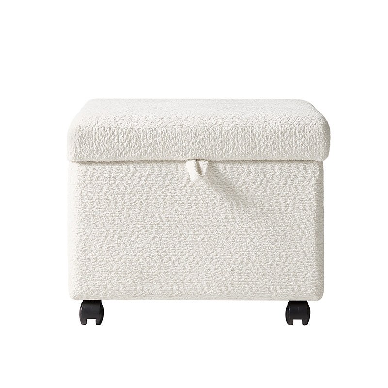 Pouffe de rangement cubique à plateau relevable avec poignée à amortissement, roulettes blocables et pieds en métal noir | Beige / Ivoire / Gris | Simple