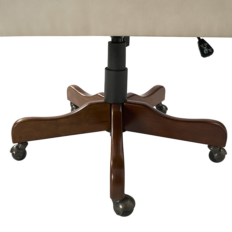 Fauteuil de bureau exécutif en cuir PU avec hauteur réglable, inclinaison centrale et pieds en bois d'hévéa | Bleu marine / Beige / Camel | Siège simple