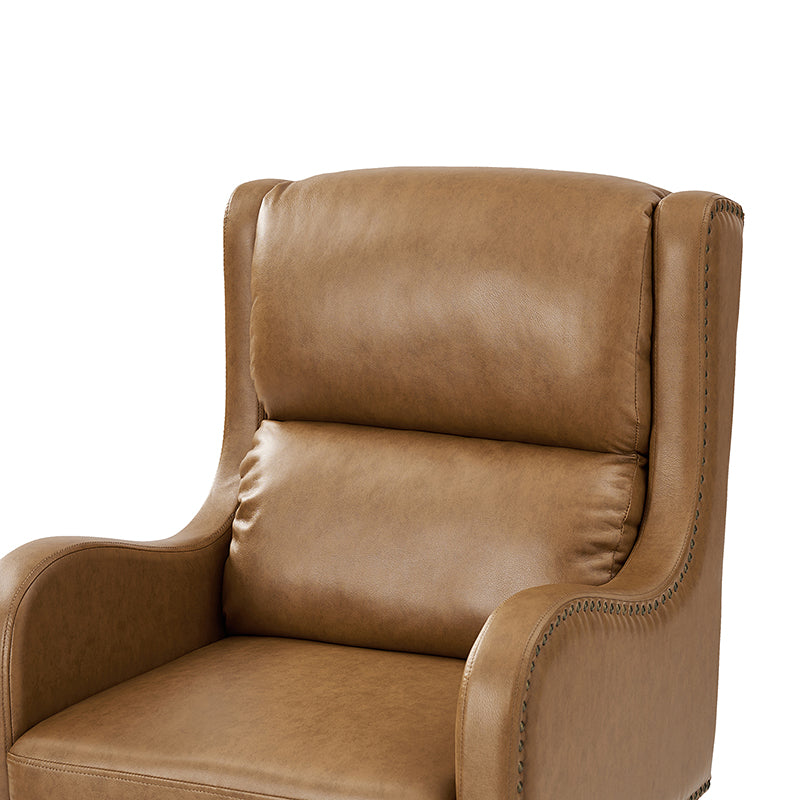 Fauteuil de bureau exécutif en cuir PU avec hauteur réglable, inclinaison centrale et pieds en bois d'hévéa | Bleu marine / Beige / Camel | Siège simple
