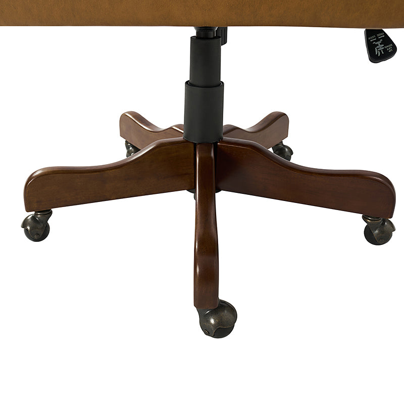 Fauteuil de bureau exécutif en cuir PU avec hauteur réglable, inclinaison centrale et pieds en bois d'hévéa | Bleu marine / Beige / Camel | Siège simple
